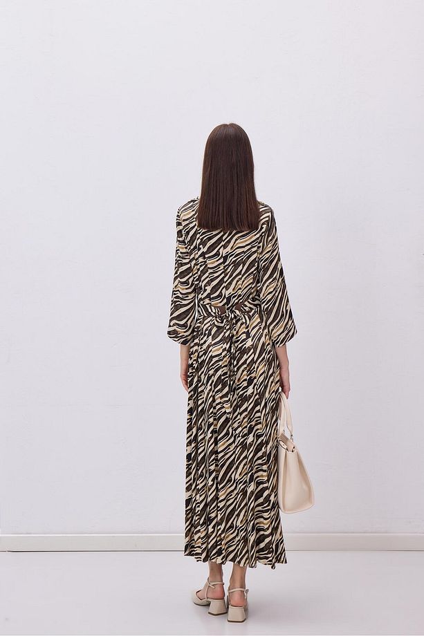 KAHVE ZEBRA DESEN ELBİSE - 3