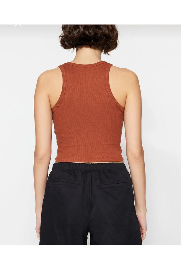 Kadın Kiremit Rengi Crop Top Basic Atlet | Yüksek Bel Uyumlu Üst | A STORY Minimal Şık Basic B - 2