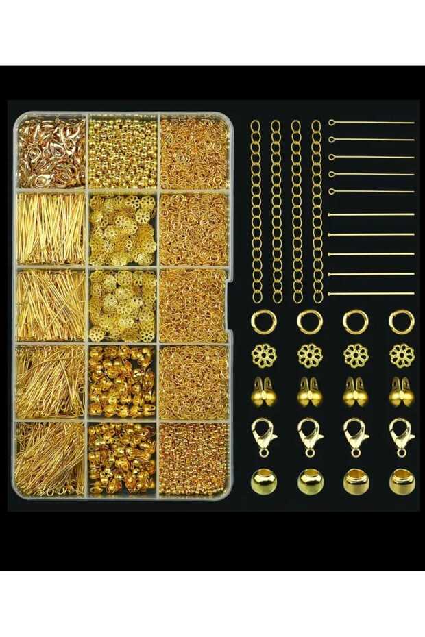 yiğit aksesuar 1250 Adet Gold Bileklik Kolye Takı Yapım seti Uzatma Zincirli el işi malzemeleri