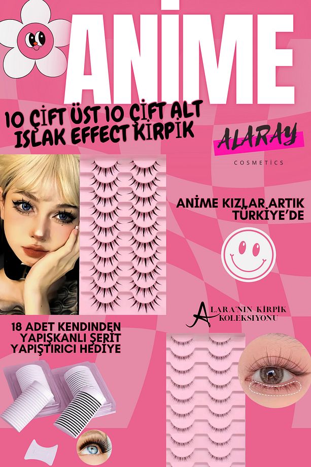 ISLAK EFFECT ANİME KİRPİKLER 10 ÇİFT ÜST 10 ÇİFT ALT KİRPİK- ŞERİT YAPIŞTIRICI PALETI HEDİYE - 1