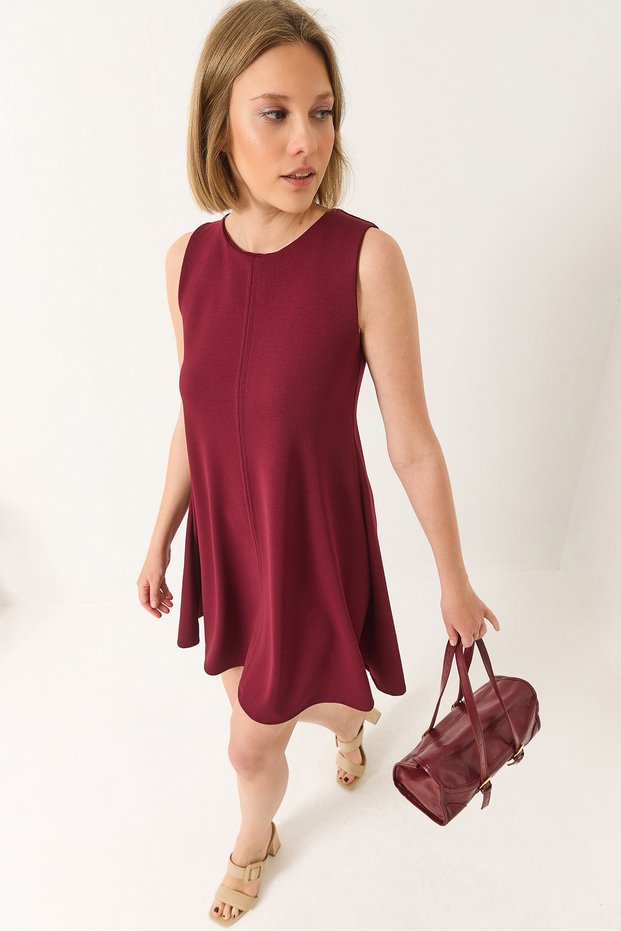 Women's Burgundy Strappy Hidden Zipper Summer Woven Bell Dress 60283185