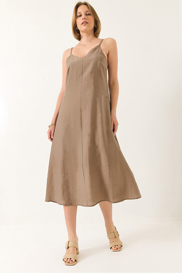 Women's Mink V-Neck Thin Strap Hidden Zipper Lined Modal Dress 5978 60281032