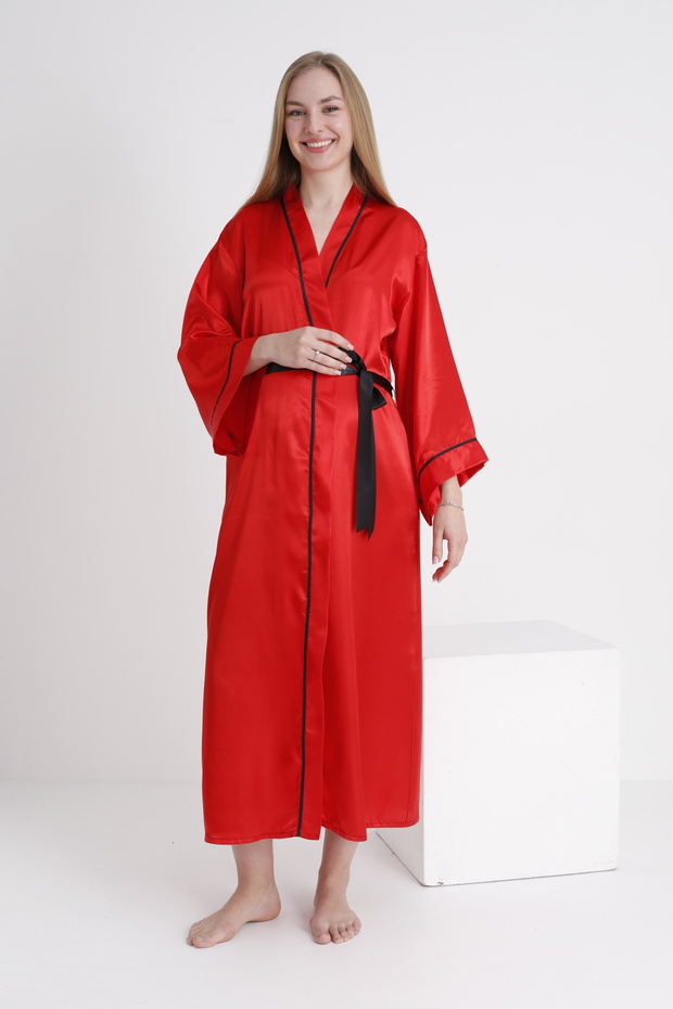 Piping Bat Sleeve Maternity and Maternity Satin Dressing Gown