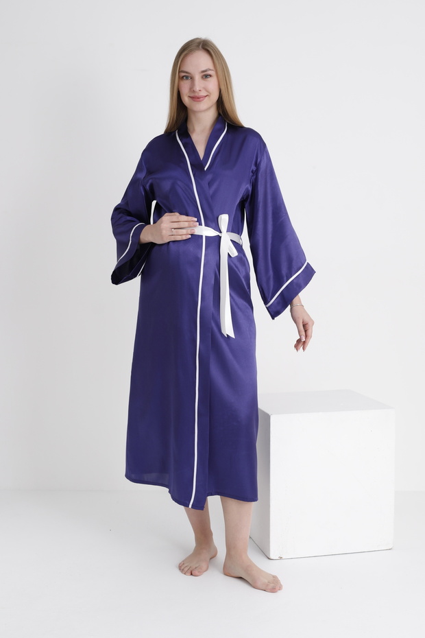 Piping Bat Sleeve Maternity and Maternity Satin Dressing Gown
