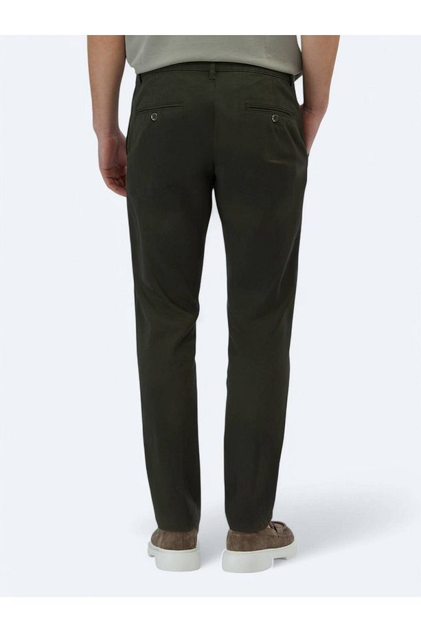 Haki Düz Dokuma Regular Fit Casual Pamuk Karışımlı Pantolon - 5