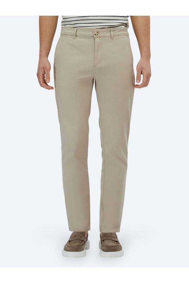 Bej Düz Dokuma Regular Fit Casual Pamuk Karışımlı Pantolon - 2