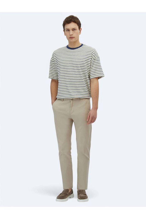 Bej Düz Dokuma Regular Fit Casual Pamuk Karışımlı Pantolon - 1