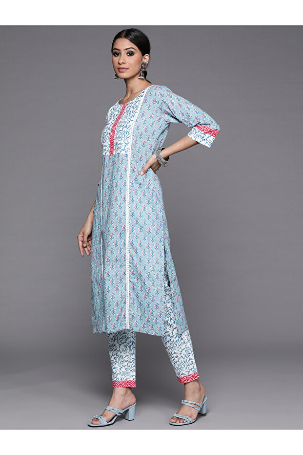 All-Over Print Kurta and Trouser with Dupatta Set - 3