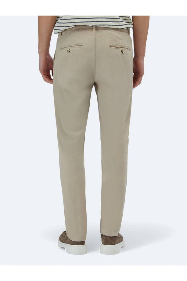 Bej Düz Dokuma Regular Fit Casual Pamuk Karışımlı Pantolon - 5