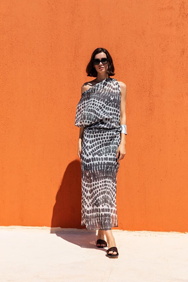 TEK OMUZ DRAPELİ ELBİSE 25S40775 - 1