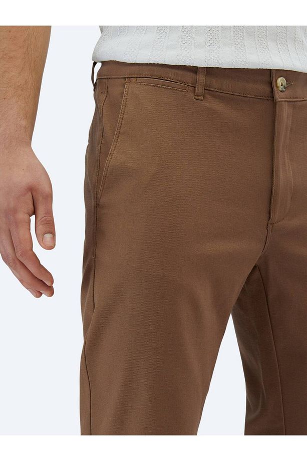 Açık Kahve Düz Dokuma Regular Fit Casual Pamuk Karışımlı Pantolon - 3