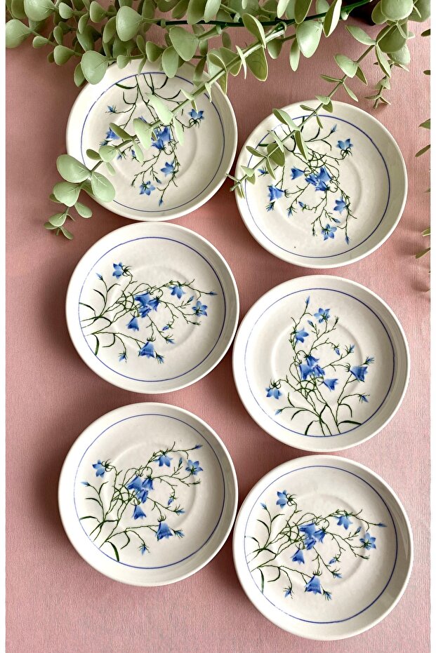 MAVİ ÇİÇEK Model 6 lı Çay Tabağı - 1