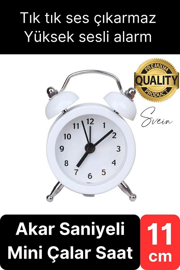 Sessiz Çalışan Yüksek Sesli Alarmlı Retro Tasarım Analog Masaüstü Çanlı Mini Çalar Saat Başucu 11 cm - 1