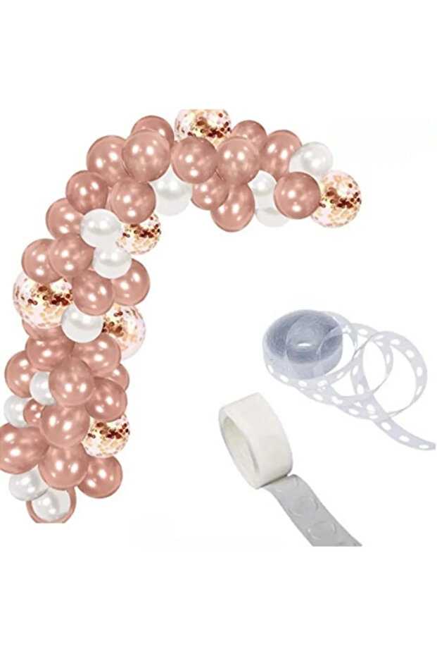 100Pcs Metallic Rose Gold White Confetti Balloon Chain Set