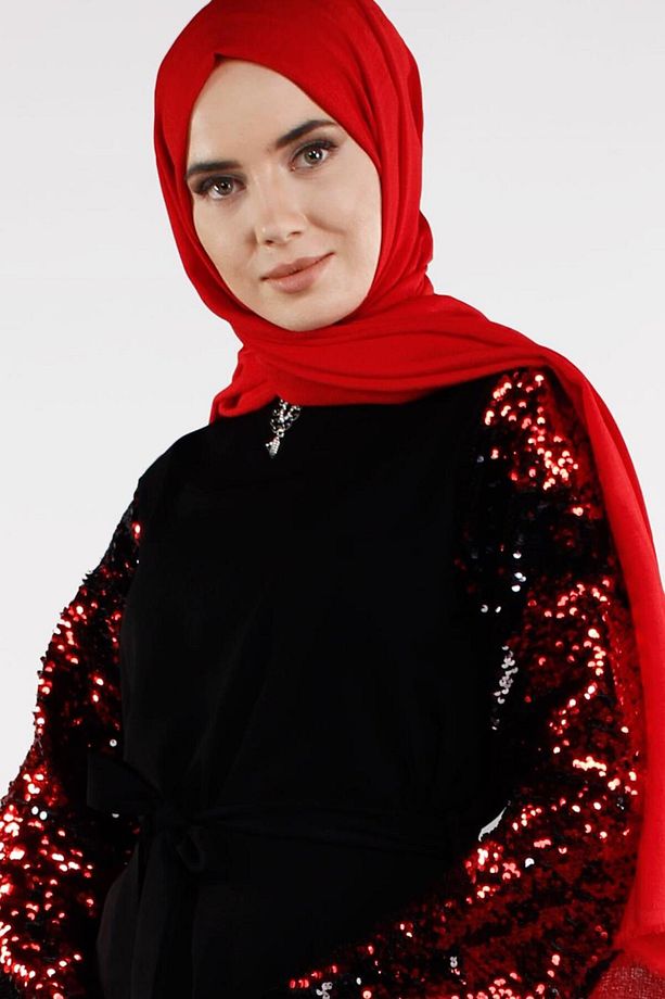 KOLLARI PUL PAYETLİ ELBİSE 4504 - 1