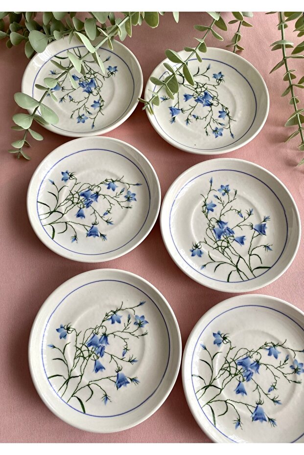 MAVİ ÇİÇEK Model 6 lı Çay Tabağı - 2