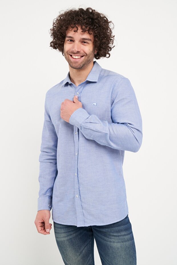 Regular men's shirt in solid color - 3