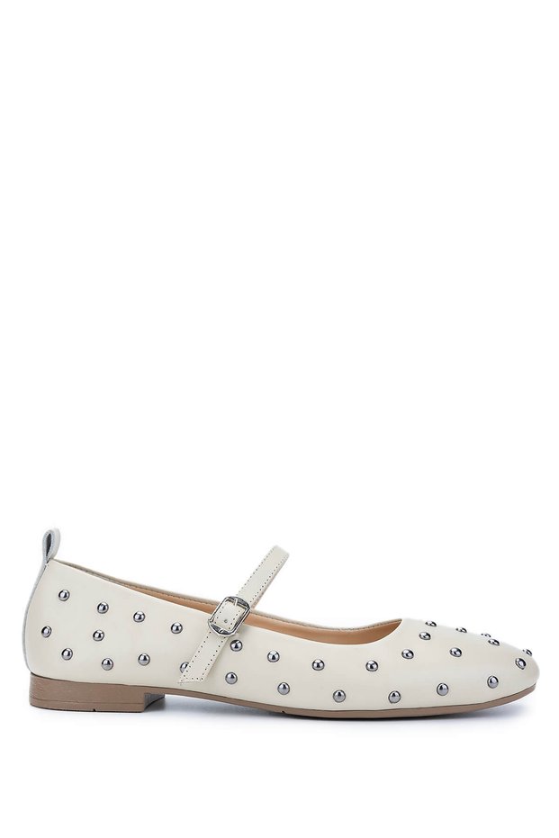 Women's Genuine Leather Beige Ballerina Shoes