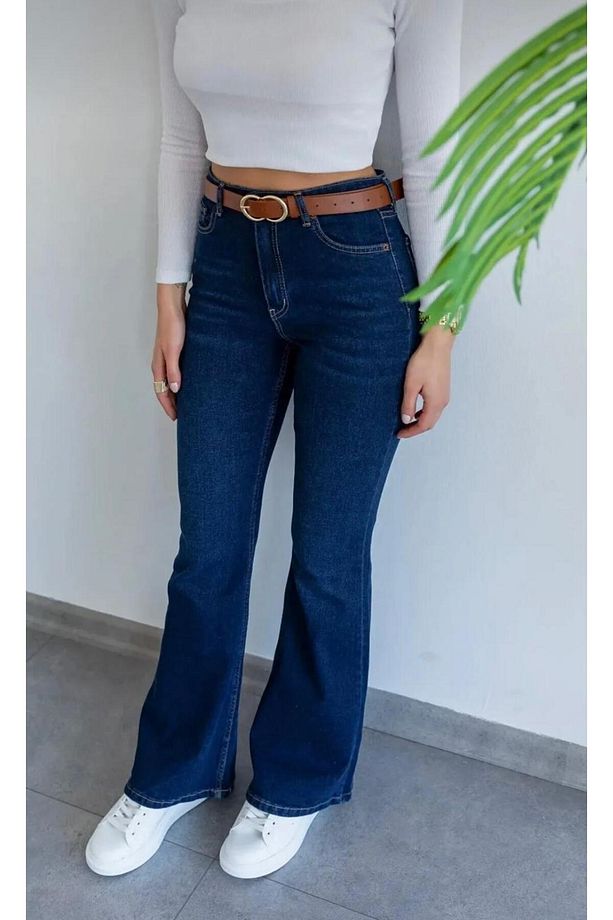 Yüksekbel Likralı Ispanyol Paça Jeans - 3