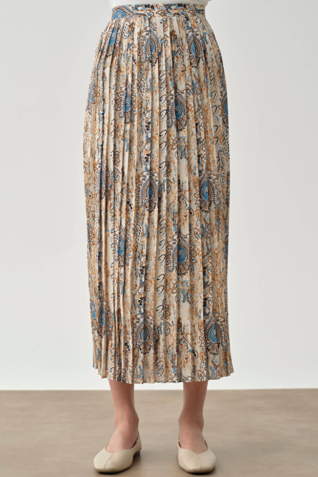 Desenli Plise Etek - Camel - 4