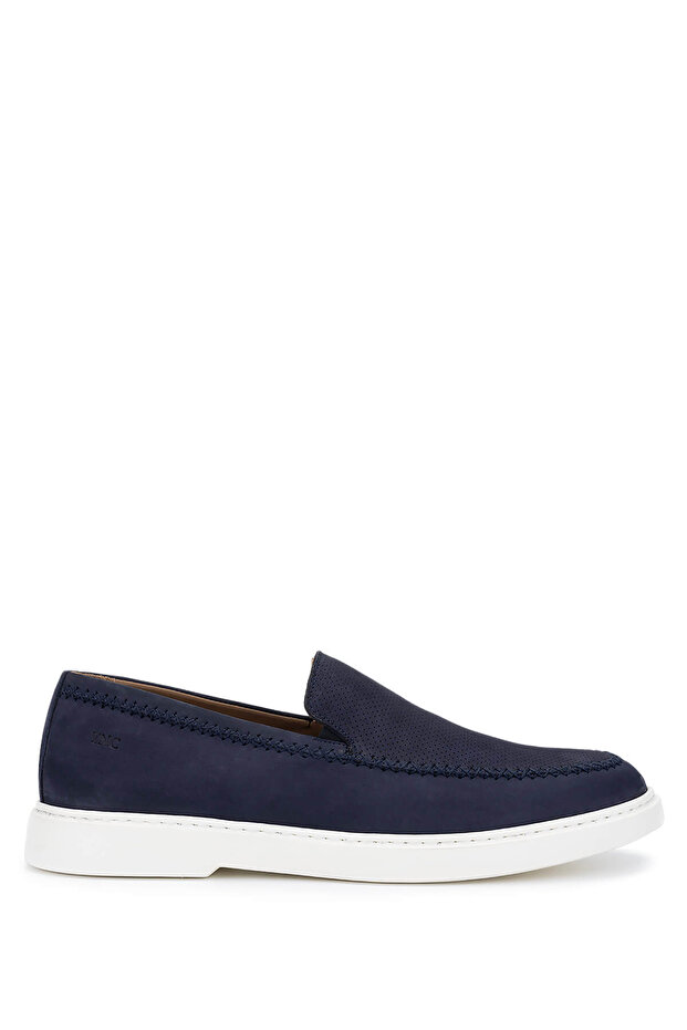 Men's Genuine Leather Navy Nubuck Loafer Shoes