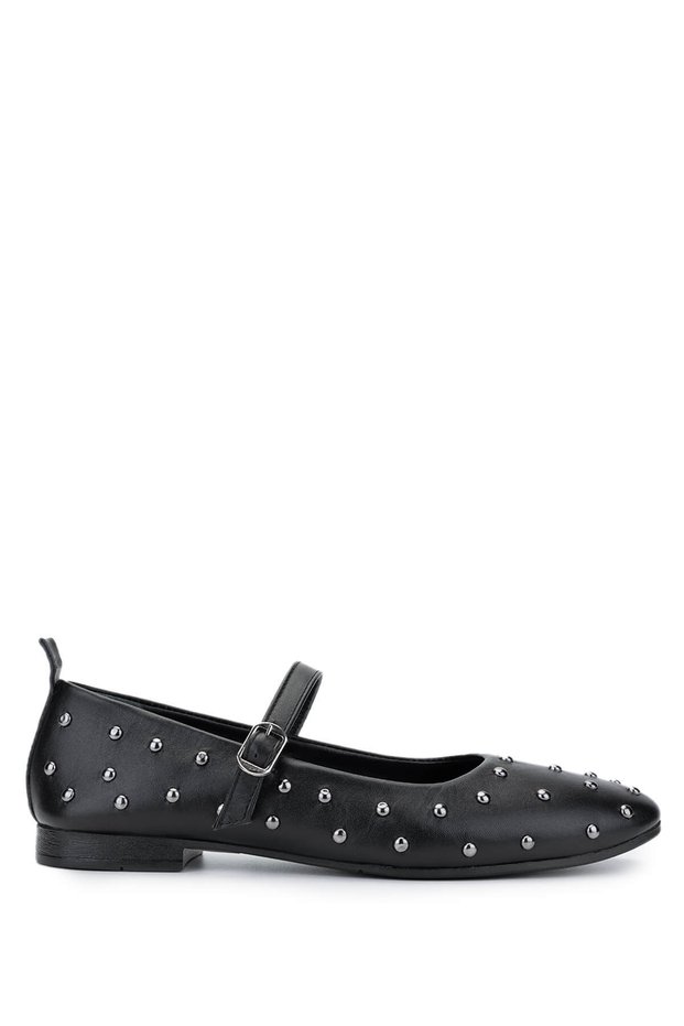 Women's Genuine Leather Black Leather Ballerina Shoes