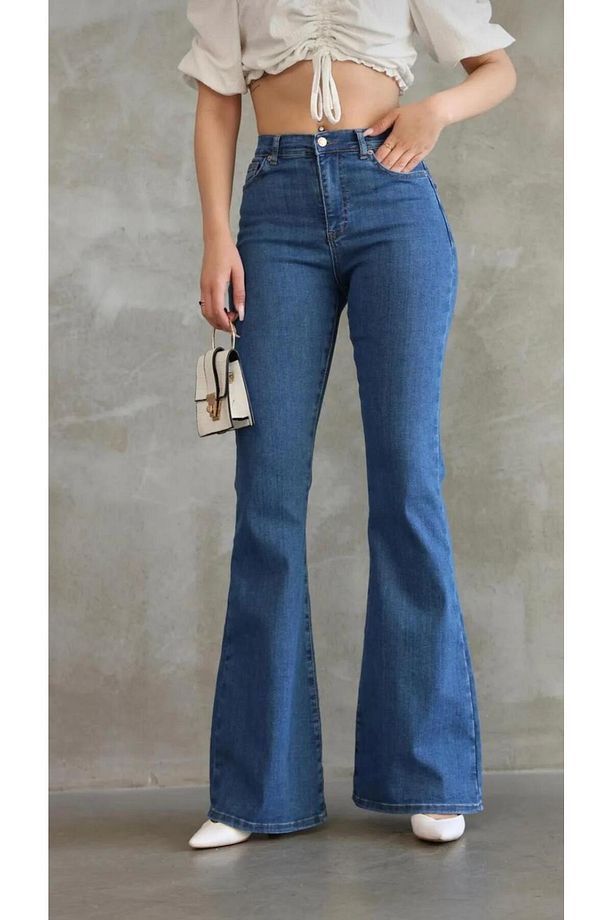 Yüksekbel Likralı Ispanyol Paça Jeans - 3