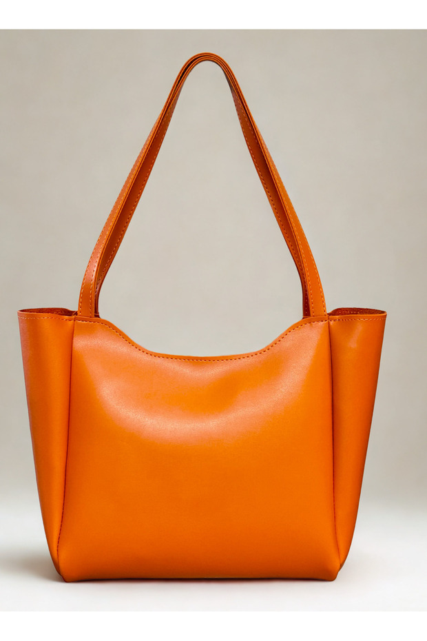 Women's Zippered and Snap-Closure Orange Large Size University School Shopper Hand and Shoulder Bag
