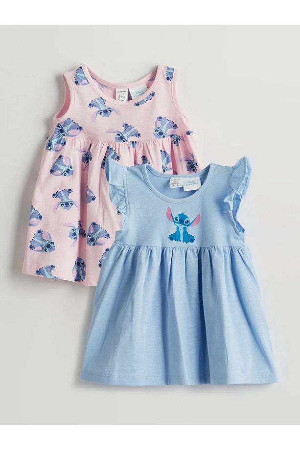 Mavi Lilo & Stitch Baskılı Kız Bebek Elbise 2'li - 1