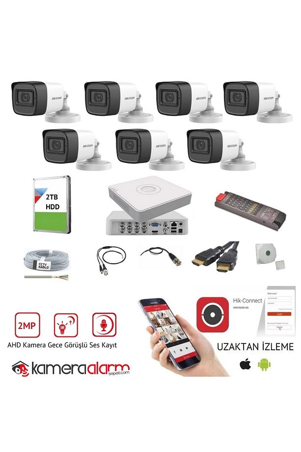 7 Kameralı Mikrofonlu Gece Görüşlü Kamera Seti - 1