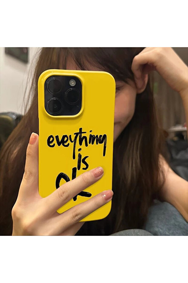 حافظة iPhone 14 PRO MAX متوافقة مع الصدمات باللون الأصفر الفاخر - كل شيء على ما يرام مكتوب - 1