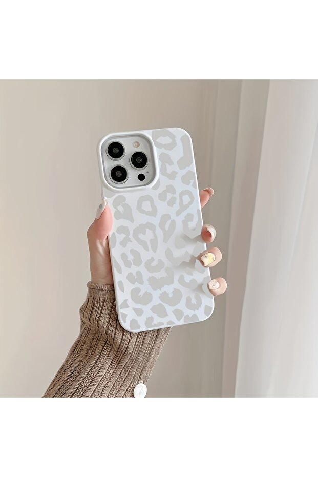 iPhone 15 Plus Premium Leopard Pattern Shockproof White Gray Silicone Case - 1