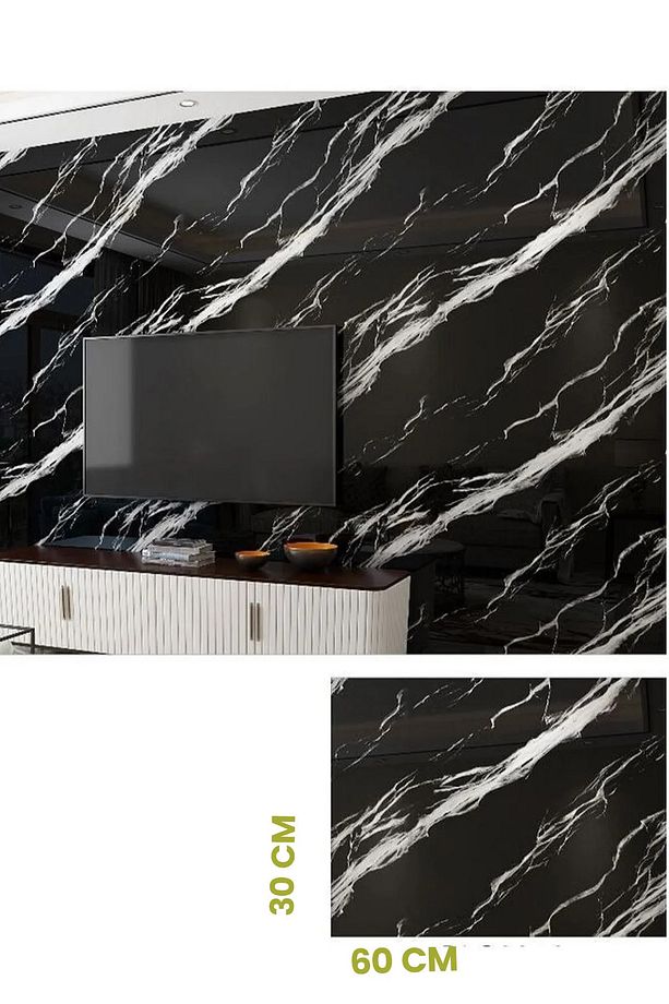 30x60 Cm Mermer Desenli Kendinden Yapışkanlı Mutfak Banyo Wc Kaplama Pvc Duvar Panel - 2