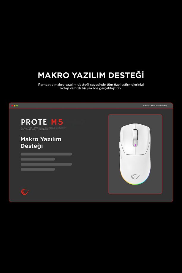 Prote M5 Bluetooth-kablosuz-kablolu Rgb Şarjlı 24000 Dpı 3311 Hafif Gaming Mouse Oyuncu Mouse Beyaz - 8
