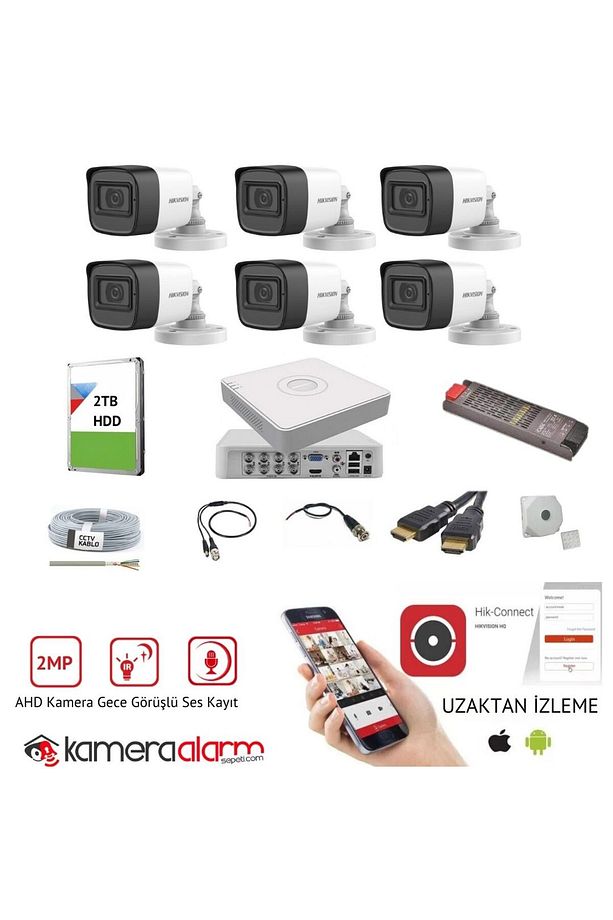 6 Kameralı Mikrofonlu Gece Görüşlü AHD Kamera Seti - 1