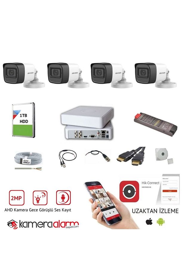 4 Kameralı Mikrofonlu Gece Görüşlü AHD Kamera Seti - 1