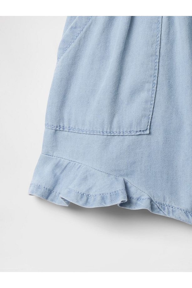 Kız Bebek Açık Mavi Fırfırlı Pull-On Twill Şort - 2