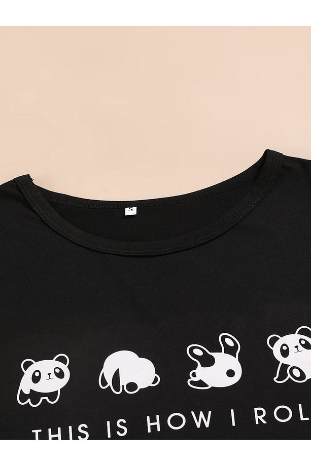 Panda Grafik Tişört ve Pantolon Pijama Takımı - 4