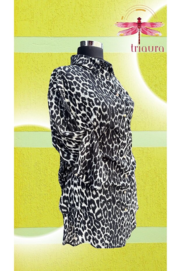 Siyah leopar gömlek/kimono