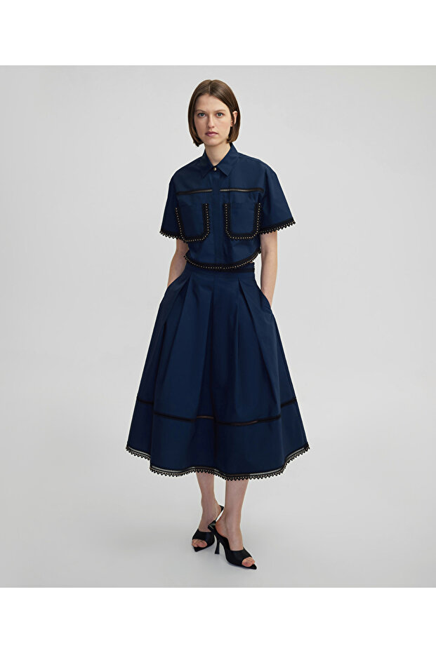 Kontrast şeritli midi etek - 1