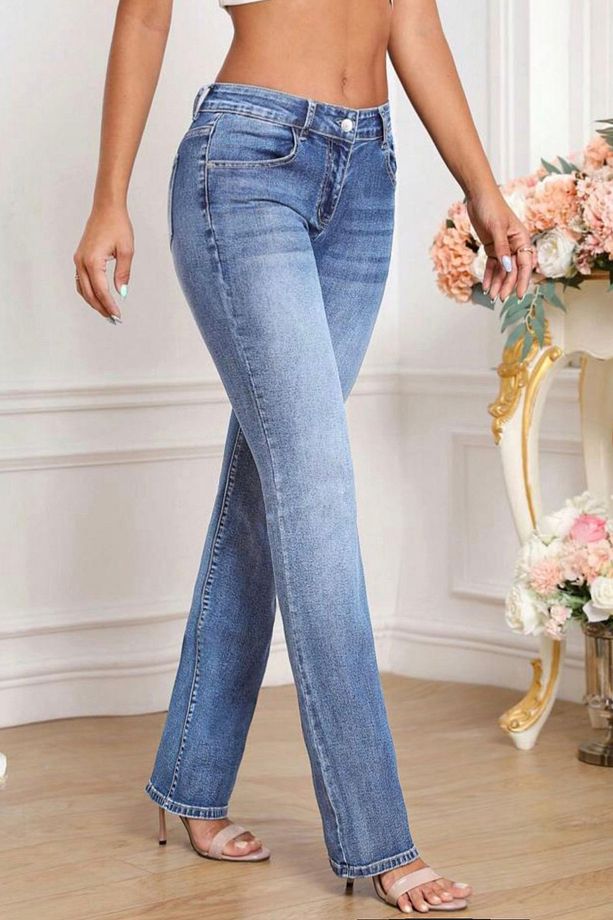 Kadın Boru Paça Yüksek Bel Regular Fit Likralı Pantolon - 1