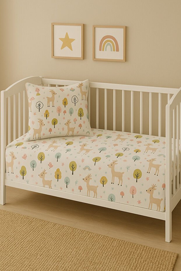 Mother's Side Bed Elastic Cotton Sheet Set for Crib (50X90) Pillow Case (35X45)