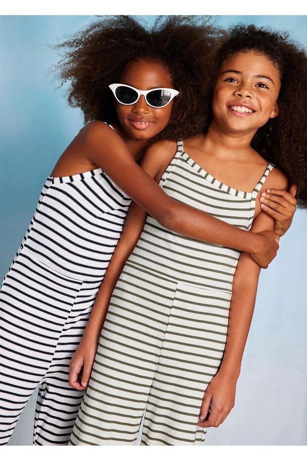 Girl's Striped Jumpsuit Green 6867