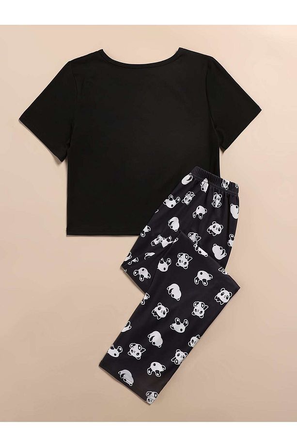 Panda Grafik Tişört ve Pantolon Pijama Takımı - 2