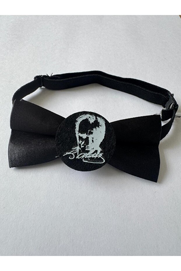 Ataturk Signed and Silhouette Adjustable Elastic Children's Bow Tie for April 23 / October 29 / November 10