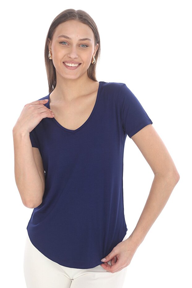 Extra Soft Viscon T-Shirt-Navy Blue