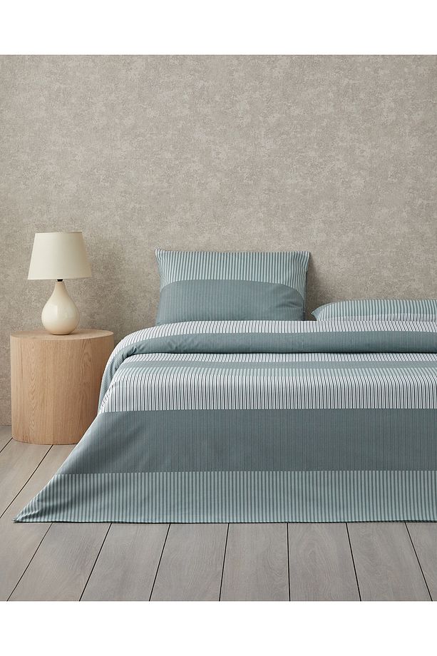 Modern Strip Kolay Ütülenir Tek Kişilik Nevresim Takımı 160x220 cm Yeşil - 1