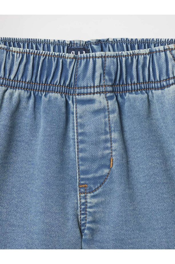 Kız Çocuk Açık Mavi High Rise Pull-On Eşofman Altı Jean Şort - 3