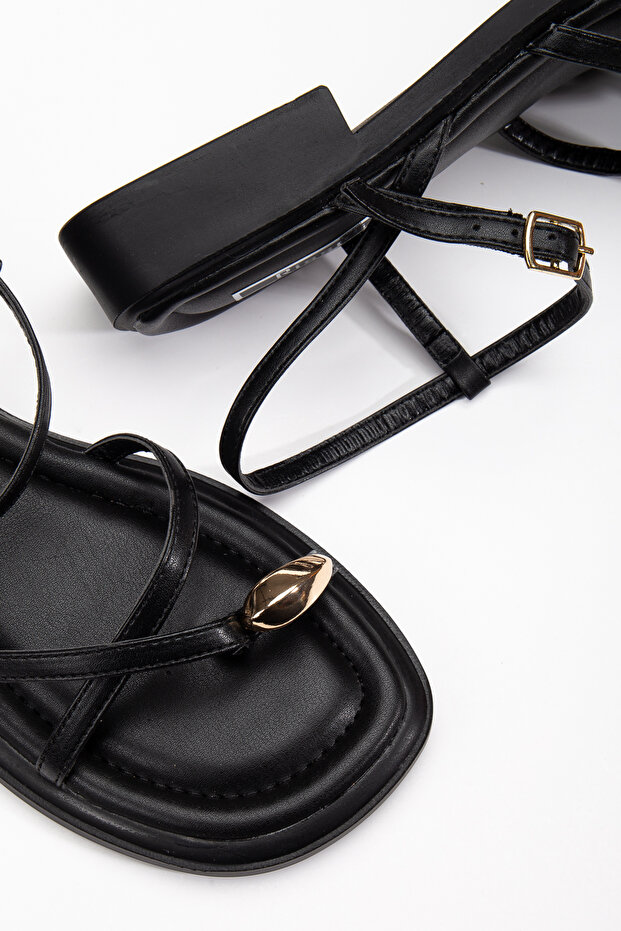 RİSSOLİ női fekete aranygyűrűs részletes napi szandál - 3