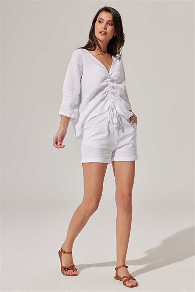 Double Face Blouse with Gather Detail